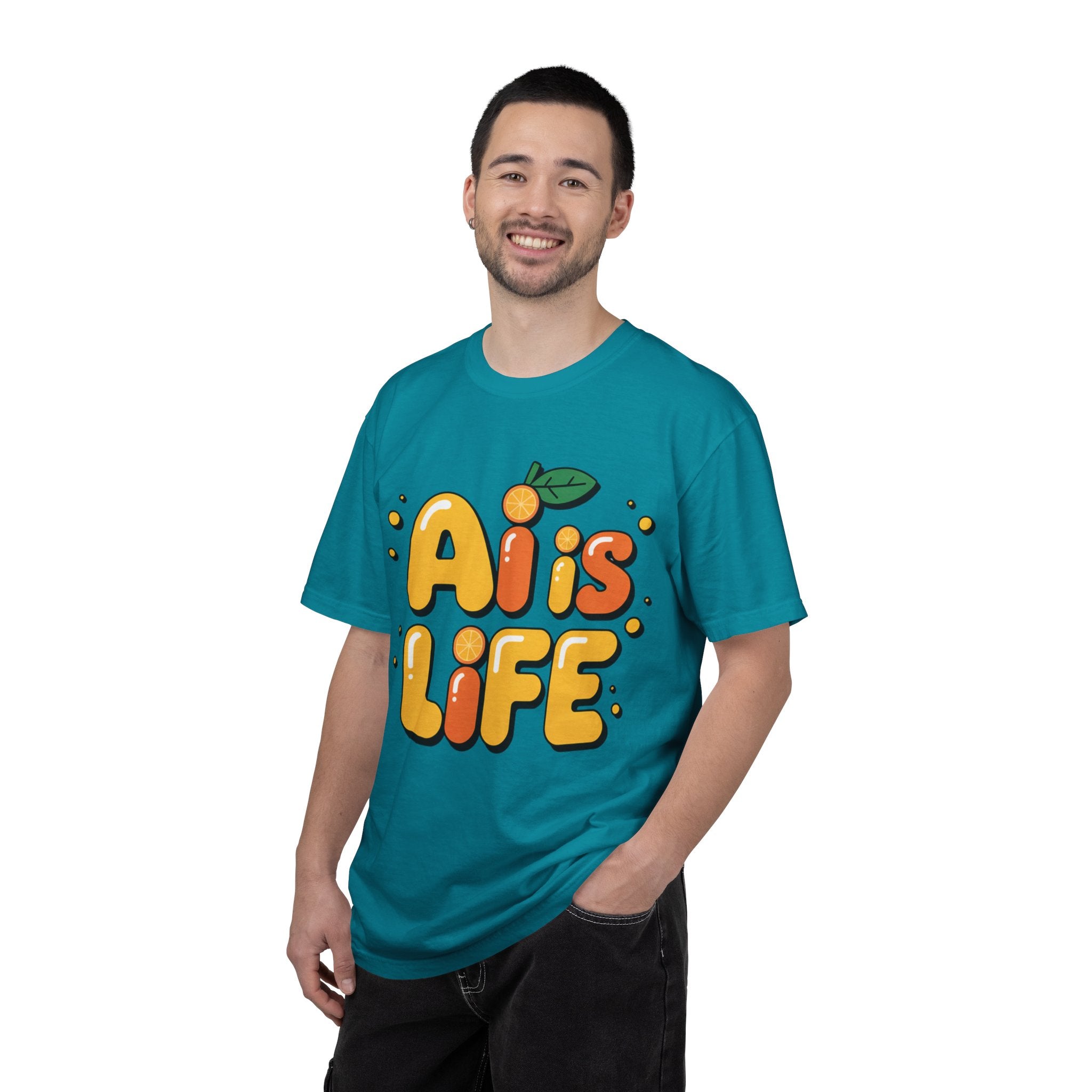 2. AI is LIFE  "Orange Overclock" Unisex Garment-Dyed T-shirt
