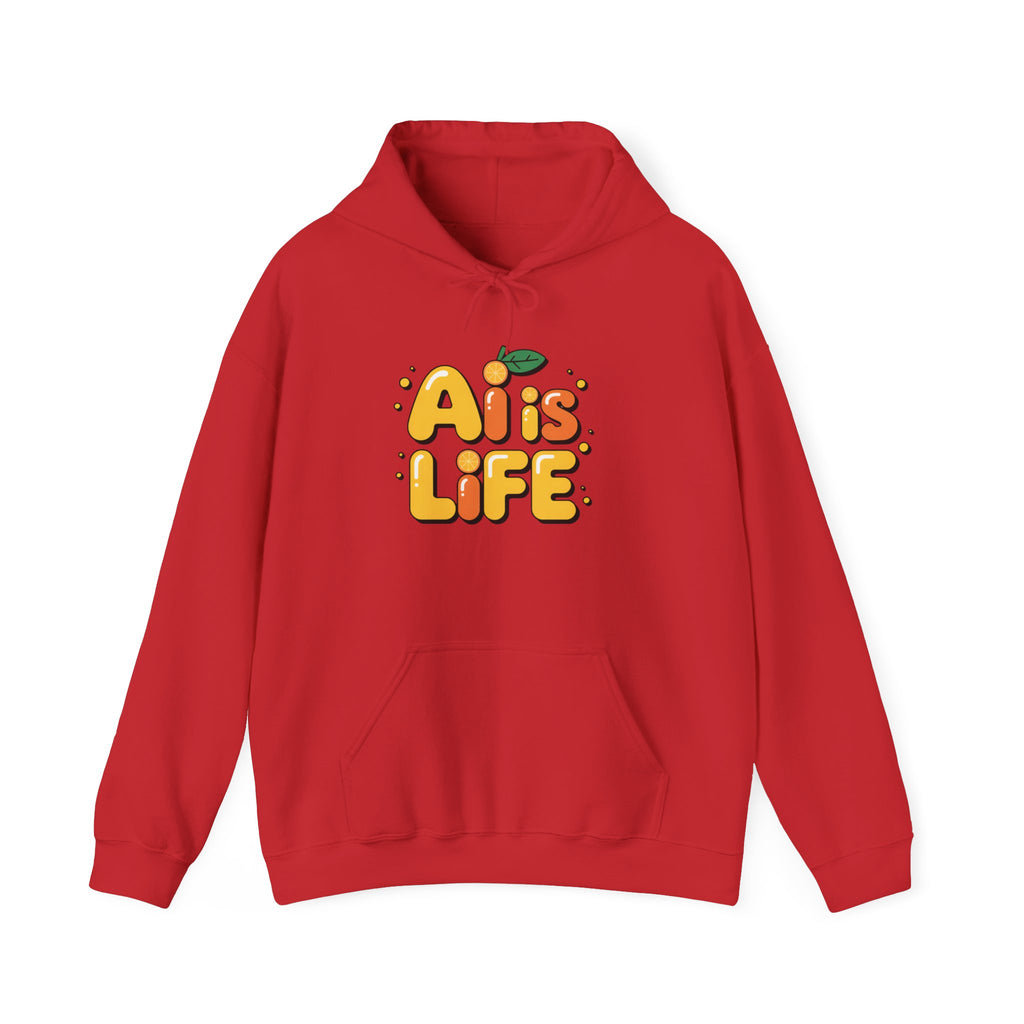 2. AI is LIFE  "Orange Overclock" Unisex Heavy Blend™ Hooded Sweatshirt