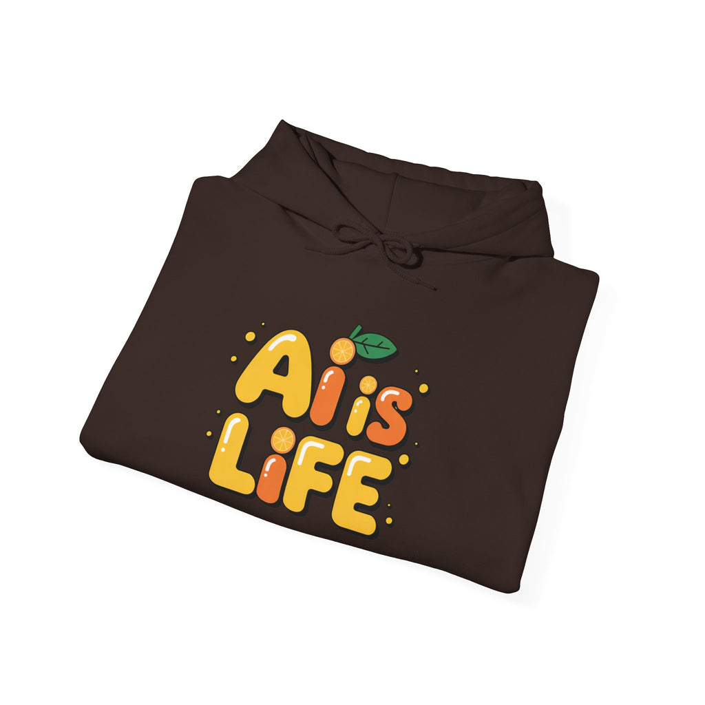 2. AI is LIFE  "Orange Overclock" Unisex Heavy Blend™ Hooded Sweatshirt