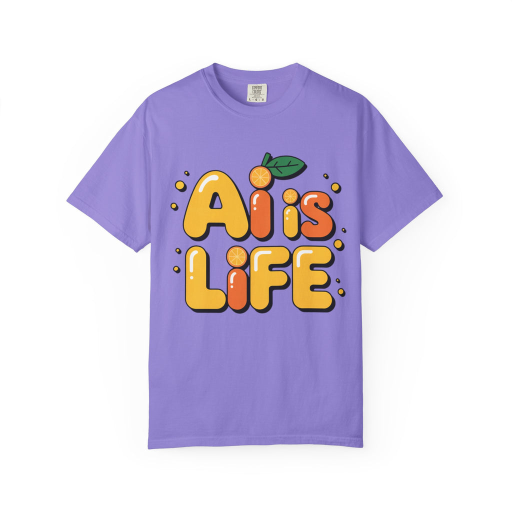 2. AI is LIFE  "Orange Overclock" Unisex Garment-Dyed T-shirt