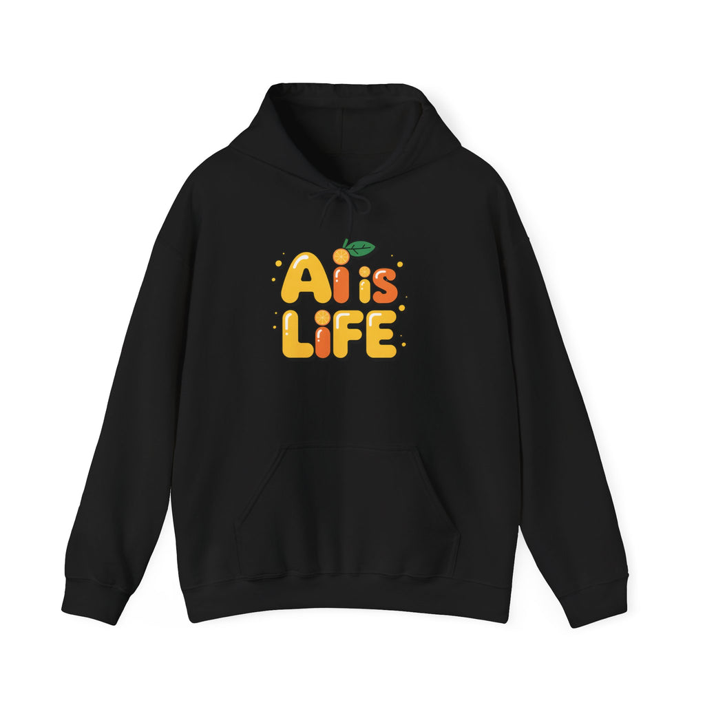 2. AI is LIFE  "Orange Overclock" Unisex Heavy Blend™ Hooded Sweatshirt