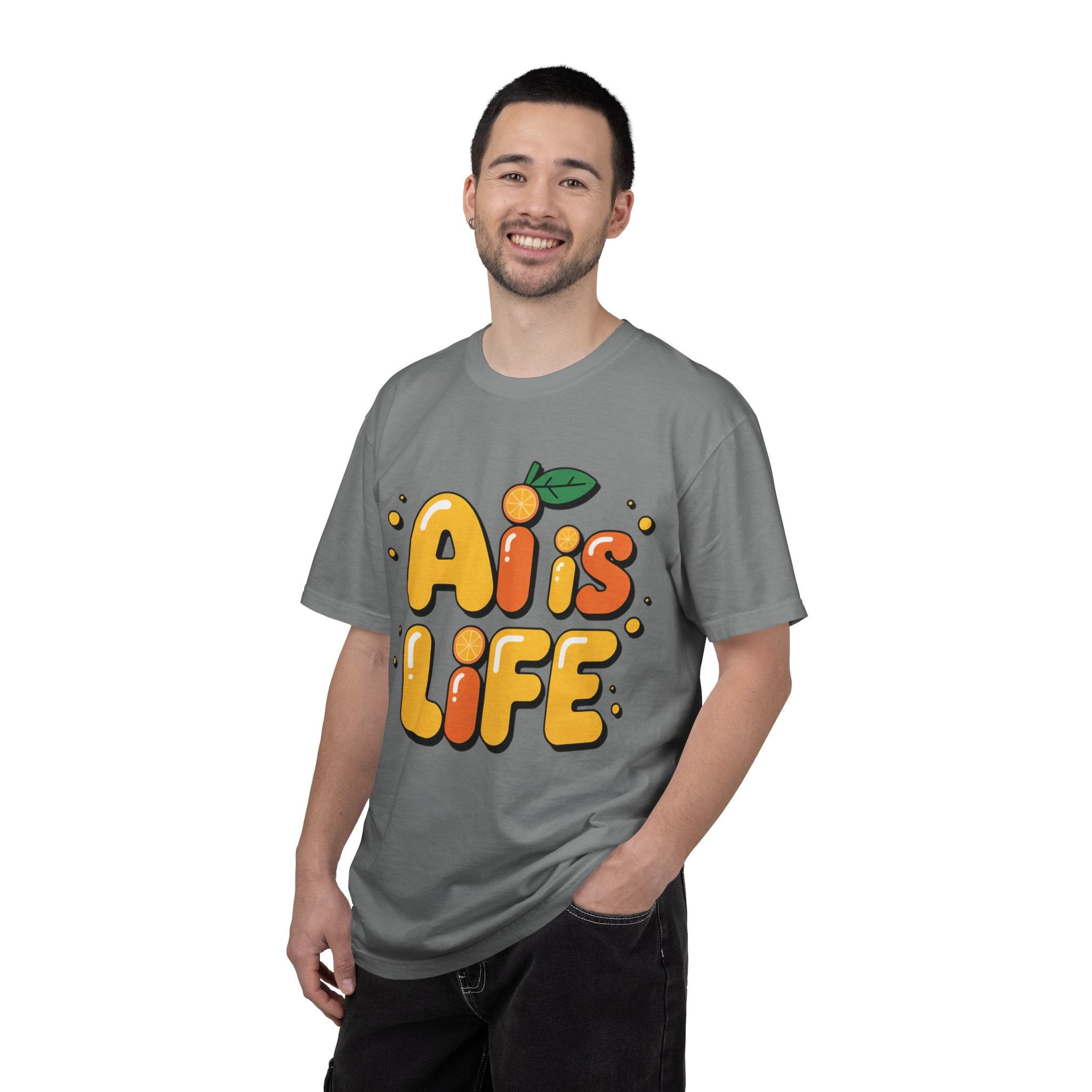 2. AI is LIFE  "Orange Overclock" Unisex Garment-Dyed T-shirt