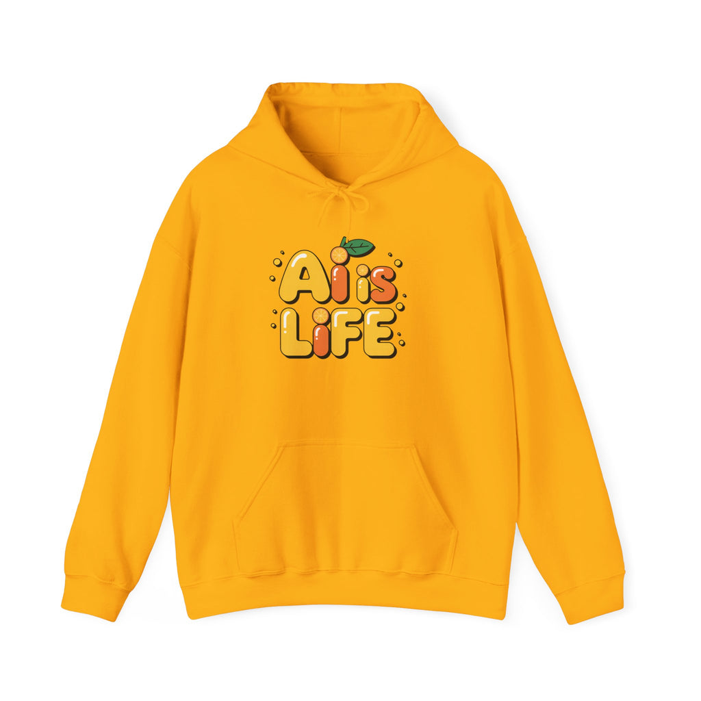 2. AI is LIFE  "Orange Overclock" Unisex Heavy Blend™ Hooded Sweatshirt