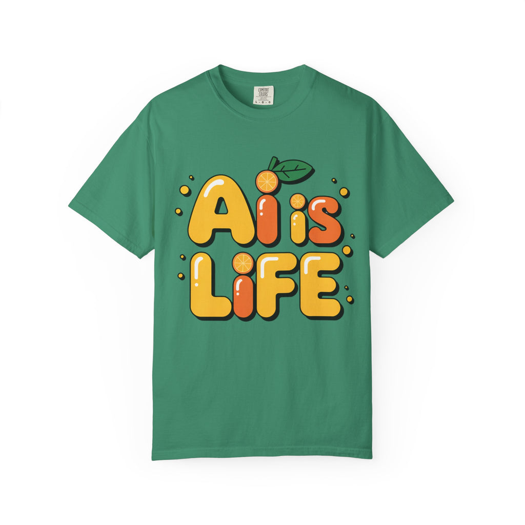 2. AI is LIFE  "Orange Overclock" Unisex Garment-Dyed T-shirt