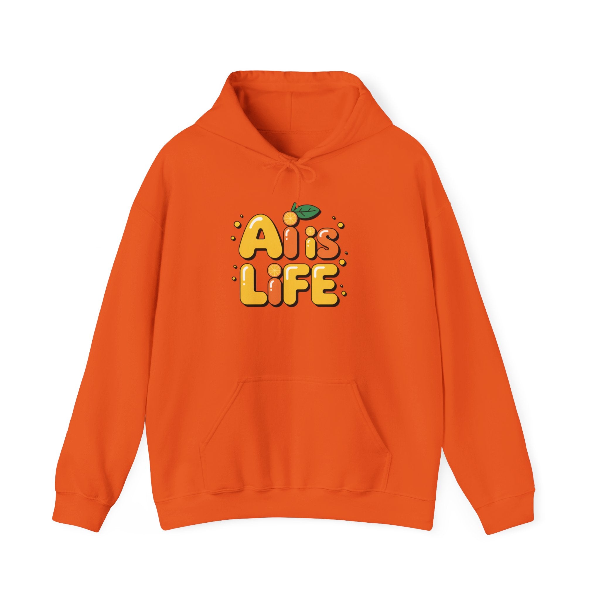 2. AI is LIFE  "Orange Overclock" Unisex Heavy Blend™ Hooded Sweatshirt