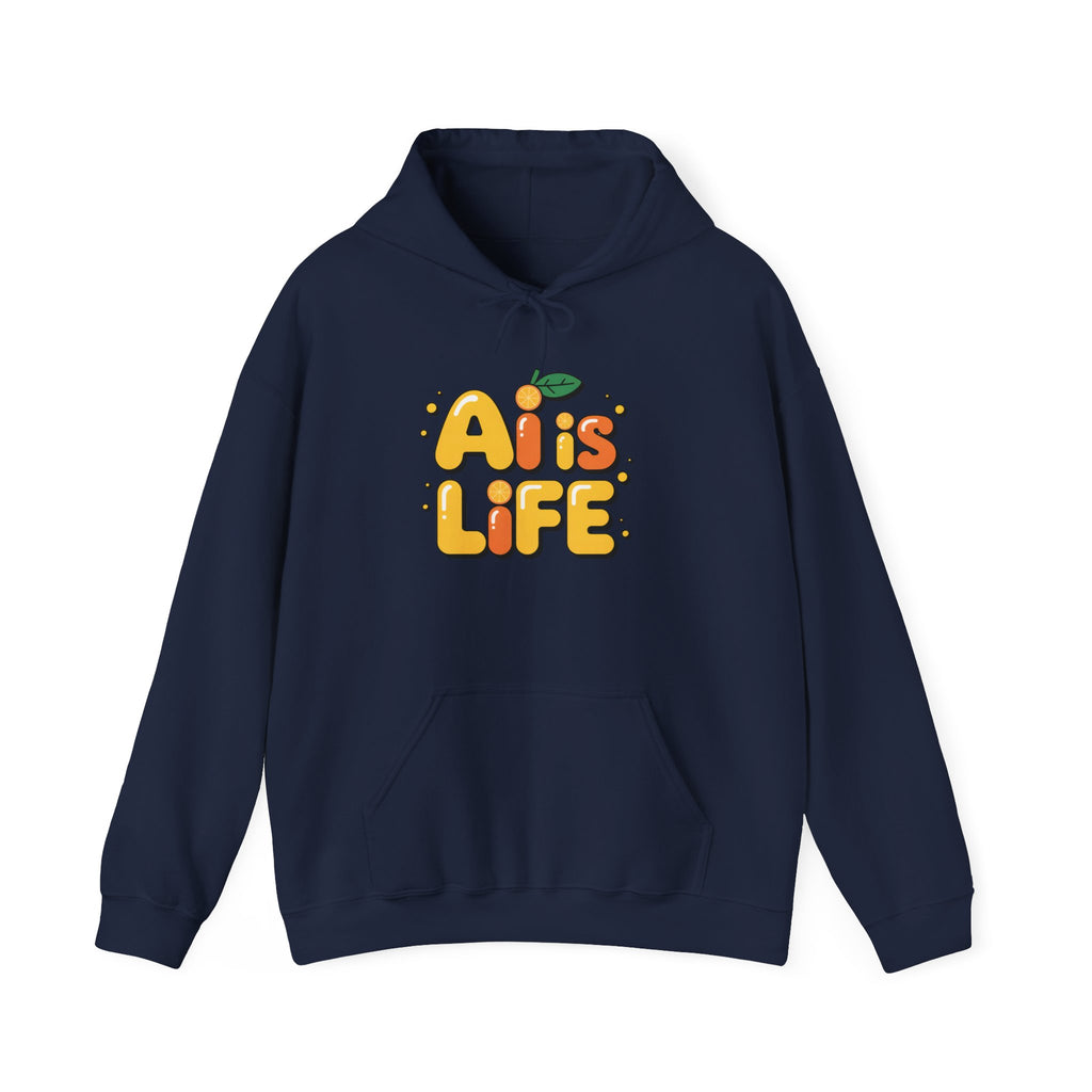 2. AI is LIFE  "Orange Overclock" Unisex Heavy Blend™ Hooded Sweatshirt