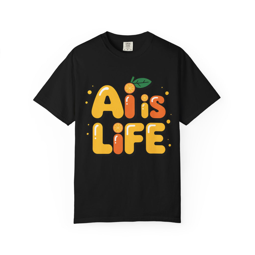 2. AI is LIFE  "Orange Overclock" Unisex Garment-Dyed T-shirt