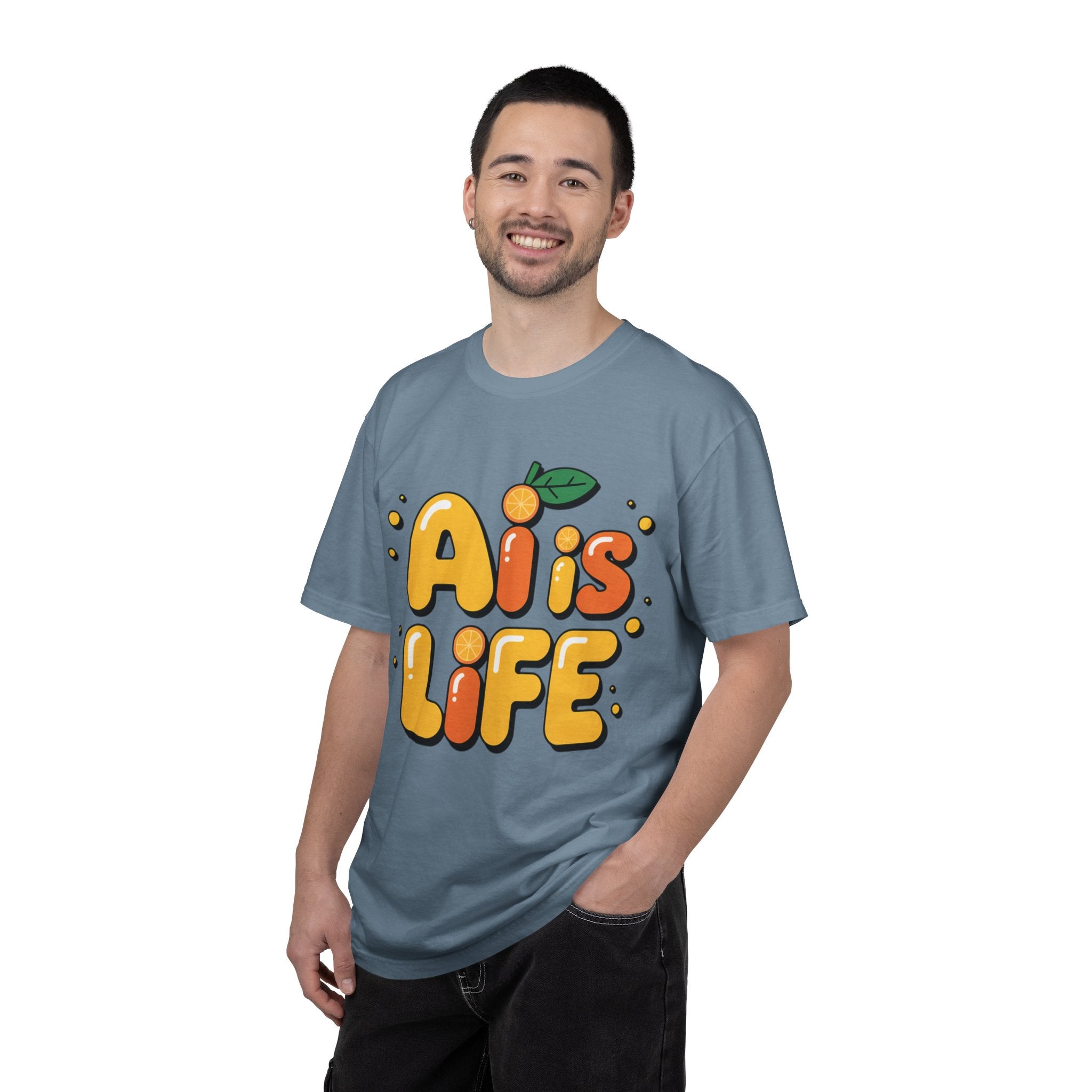 2. AI is LIFE  "Orange Overclock" Unisex Garment-Dyed T-shirt