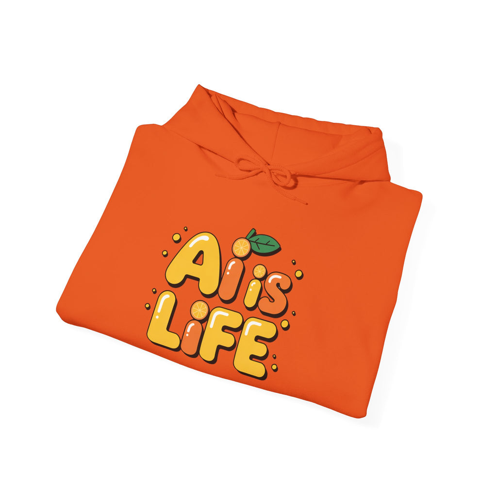 2. AI is LIFE  "Orange Overclock" Unisex Heavy Blend™ Hooded Sweatshirt
