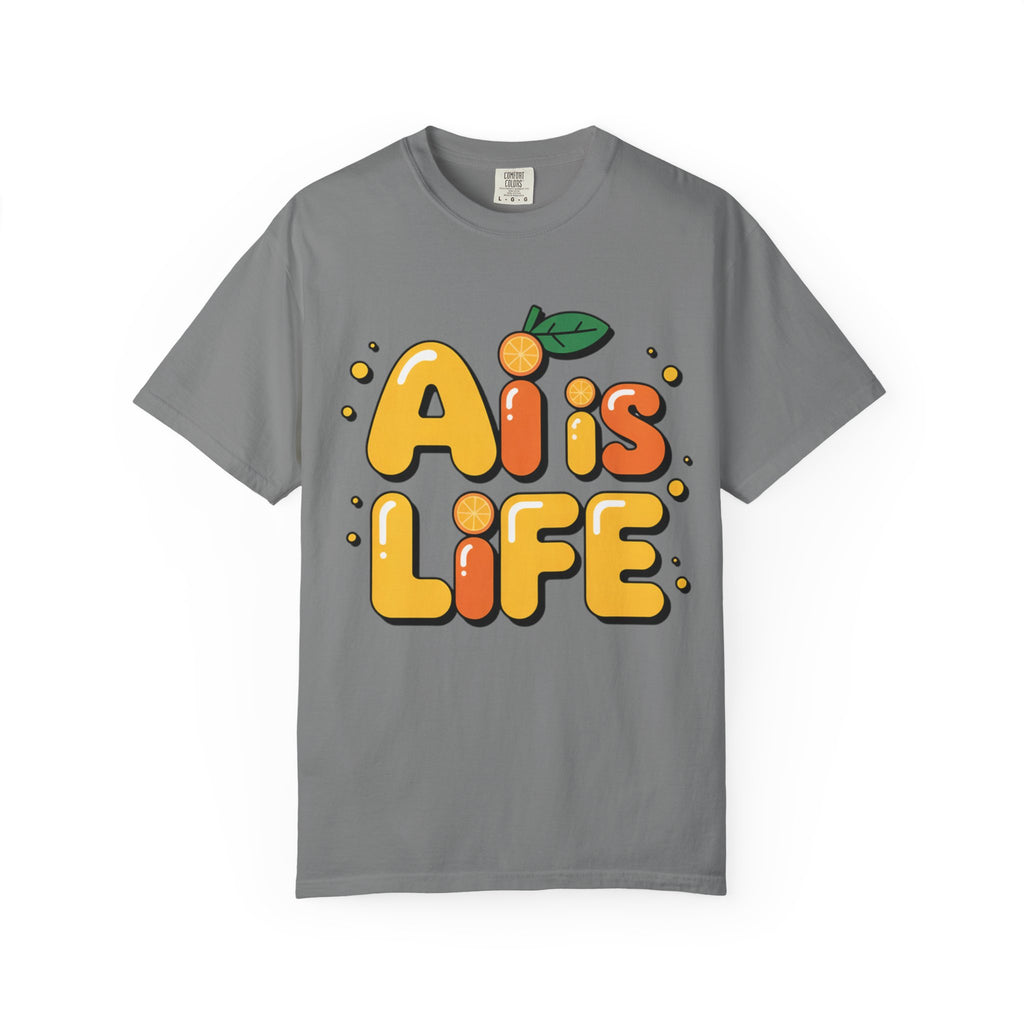 2. AI is LIFE  "Orange Overclock" Unisex Garment-Dyed T-shirt