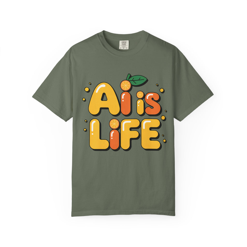 2. AI is LIFE  "Orange Overclock" Unisex Garment-Dyed T-shirt